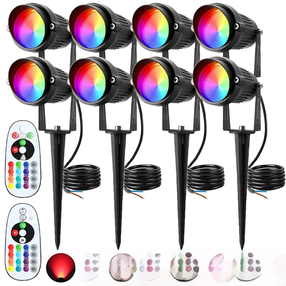RGBW LED-landschapsverlichting 10W kleurverandering landschapslicht met afstandsbediening 110V 220V IP65 waterdichte buitenspots met spike - afbeelding 2