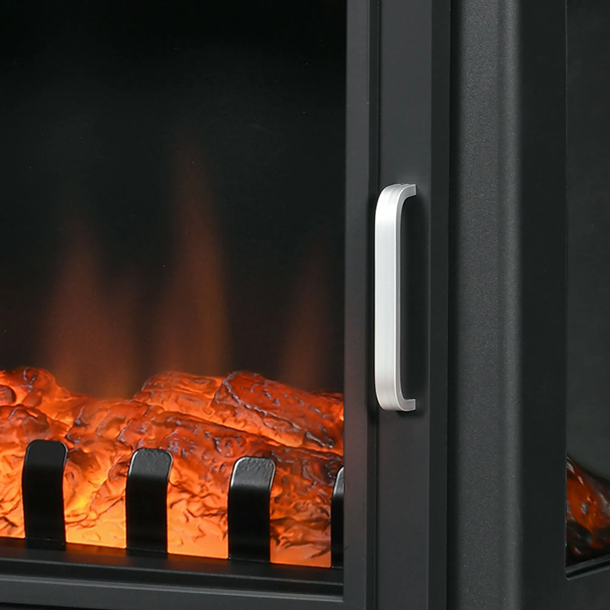 Camino elettrico autoportante nero da 24", riscaldatore per camino elettrico con fuoco finto realistico