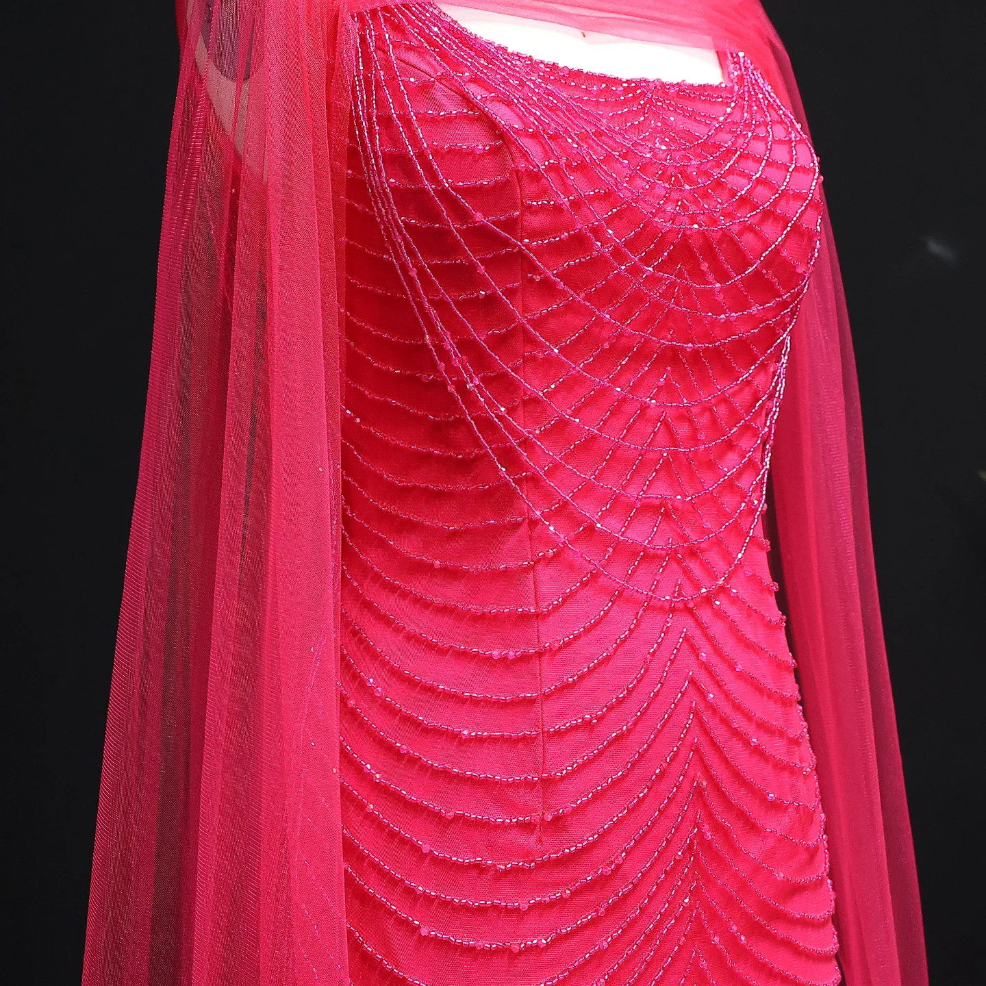 Sharon Said Luxury Beading Purple Dubai Evening Dress with Cape Sleeve Tiered Ruffles Women Wedding Party Gowns SS280 Customized image 4