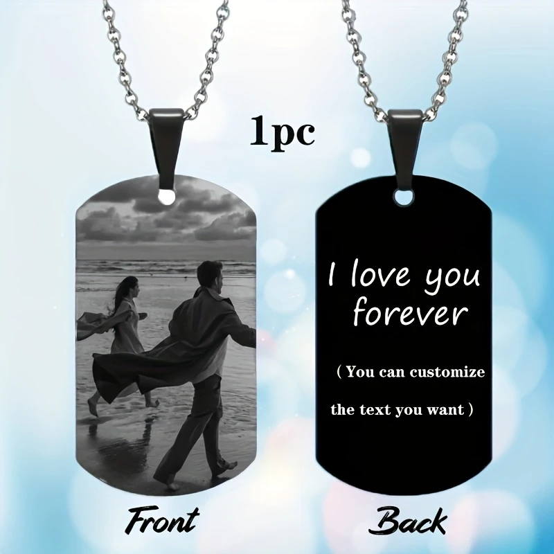 Custom Photo & Text Retro Personalized Necklace, Great Birthday Xmas Anniversary Gift for Couples Family & Friends