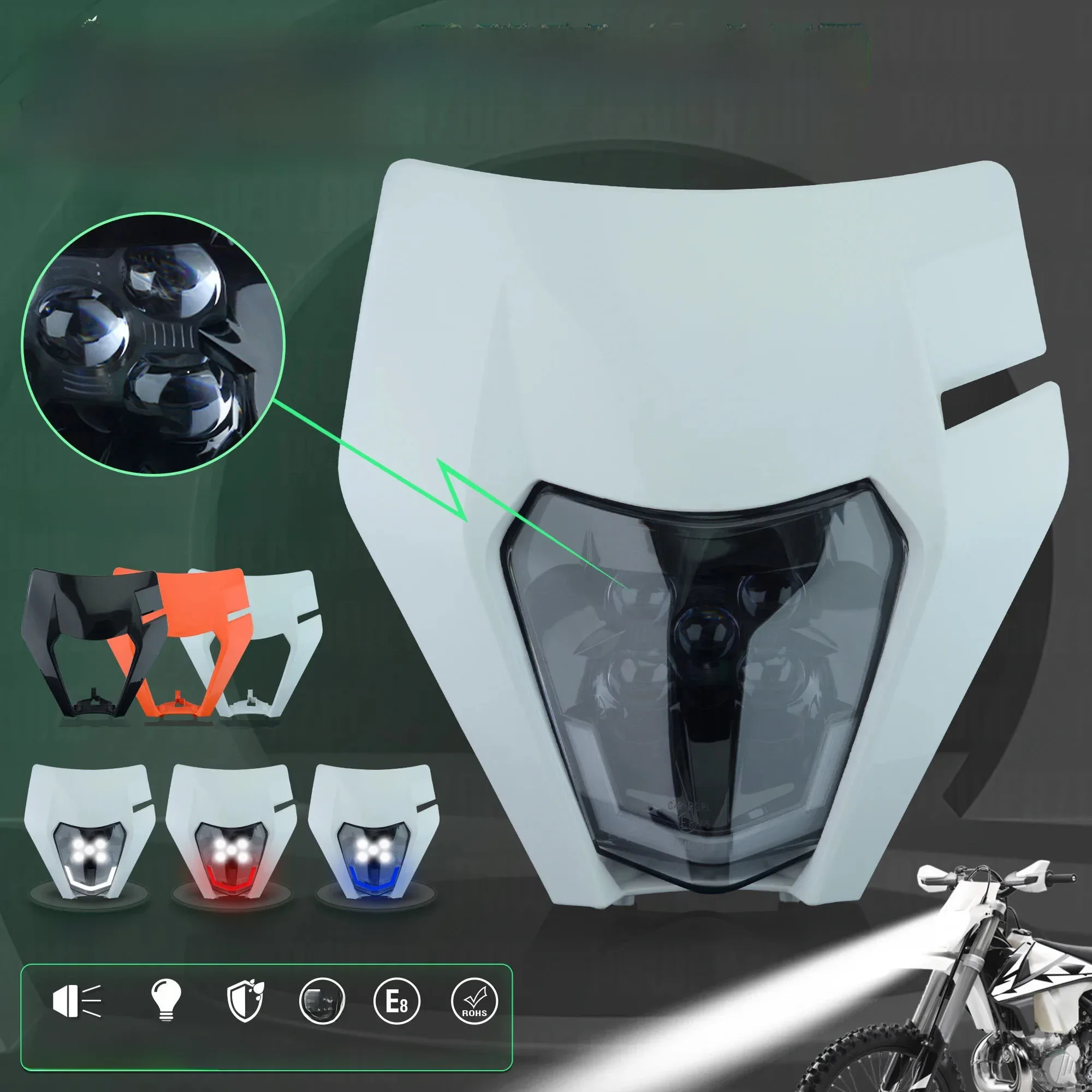 AliExpress Powerzone PowerZone Motorcycle LED Headlight Headlamp Head Light Supermoto Fairing For KTM EXC SXF MX Dirt Bike Enduro LED Headlight