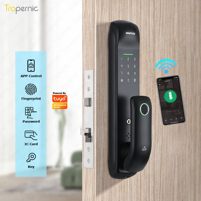 Tuya Smart Home Electronic Lock With WiFi Biometric Fingerprint Smart Door Lock Digital Password APP Unlock Security Protection