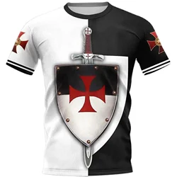 Retro Templar 3d Printed Summer Men's O-Neck T shirts Casual Short Sleeve Oversized Pullover Knights Tee Tops Trend Men Clothing