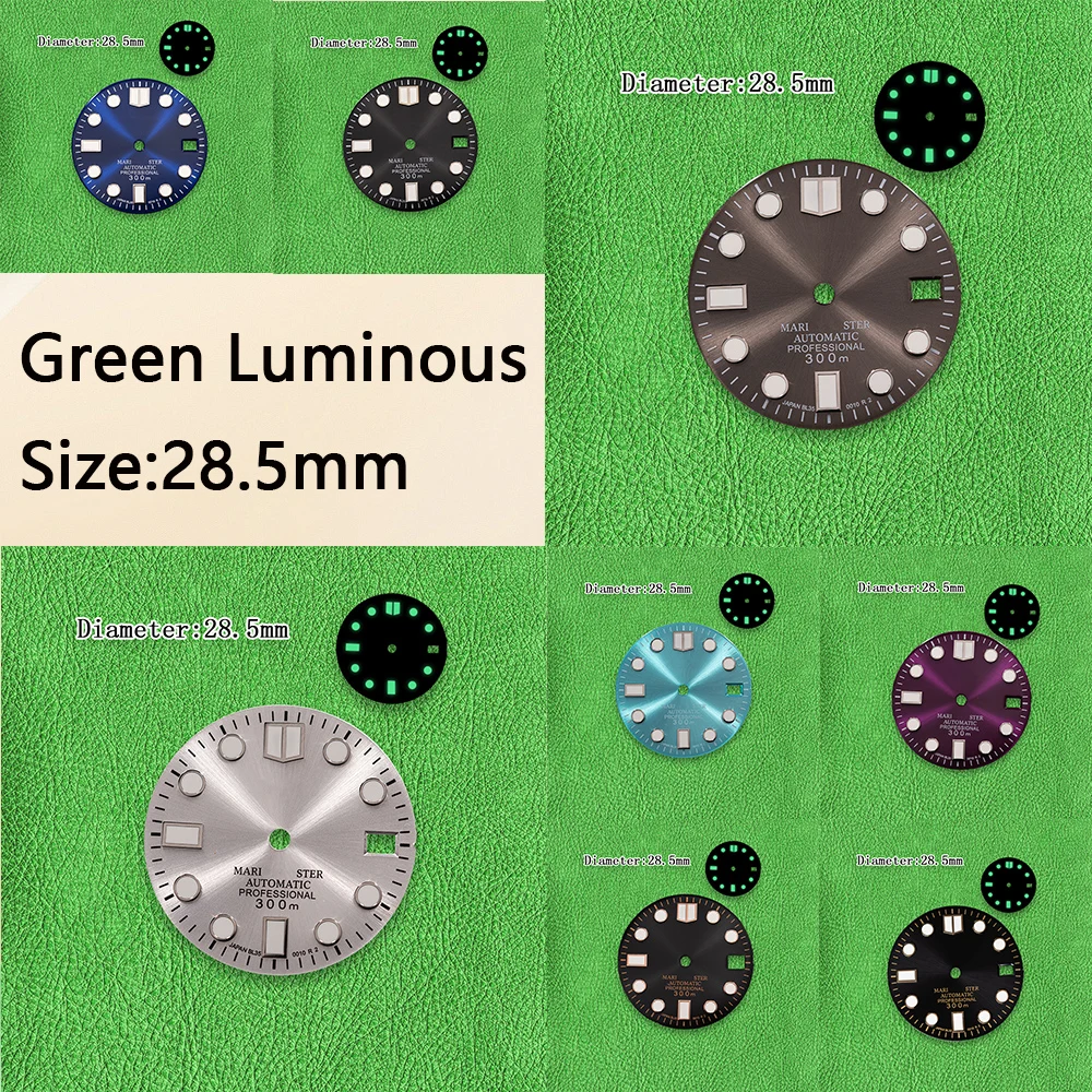 

28.5mm High Quality S Nh35 Dial diving Dial Fit NH36 Movement Green Luminous Watch Modification Accessories