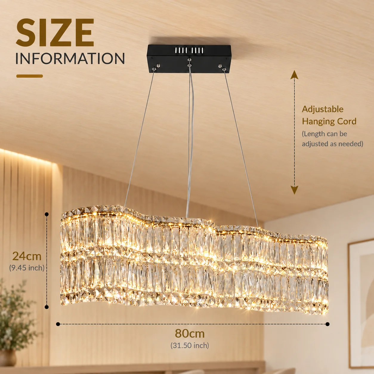 Elegante kristallen kroonluchter, moderne ronde en lineaire kristallen hanglamp, 40-100 cm rond of 80 cm lineair, luxe hanglamp voor de eetkamer, woonkamer, slaapkamer en keukeneiland.
