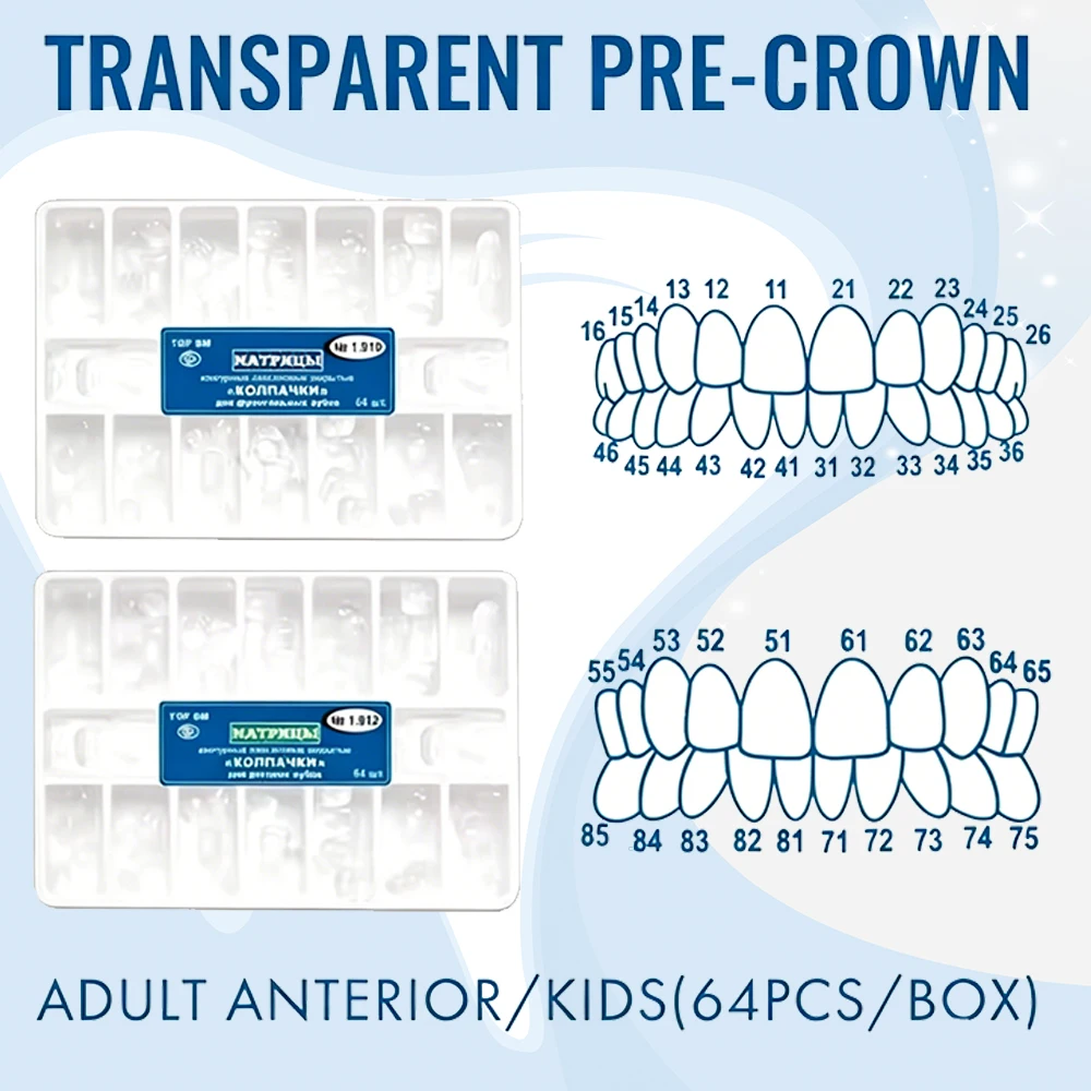 

Dental Transparent Temporary Crowns Kit for Adults and Children Posterior Preformed Provisional Restorations Sizes 1910 1912