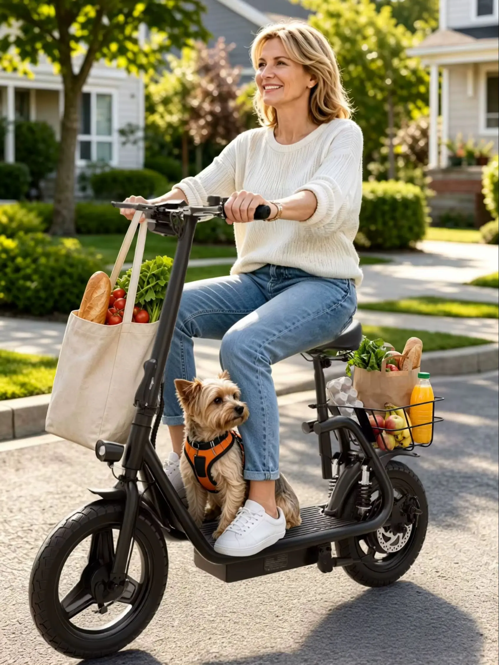 ZYLVRO C14 E Scooter mit Sitz & Gepäckträger, 900W Motor 48V 15Ah Akku, 14-Zoll-Reifen 40km/h Höchstgeschwindigkeit, Scheibenbremse Doppelfederung