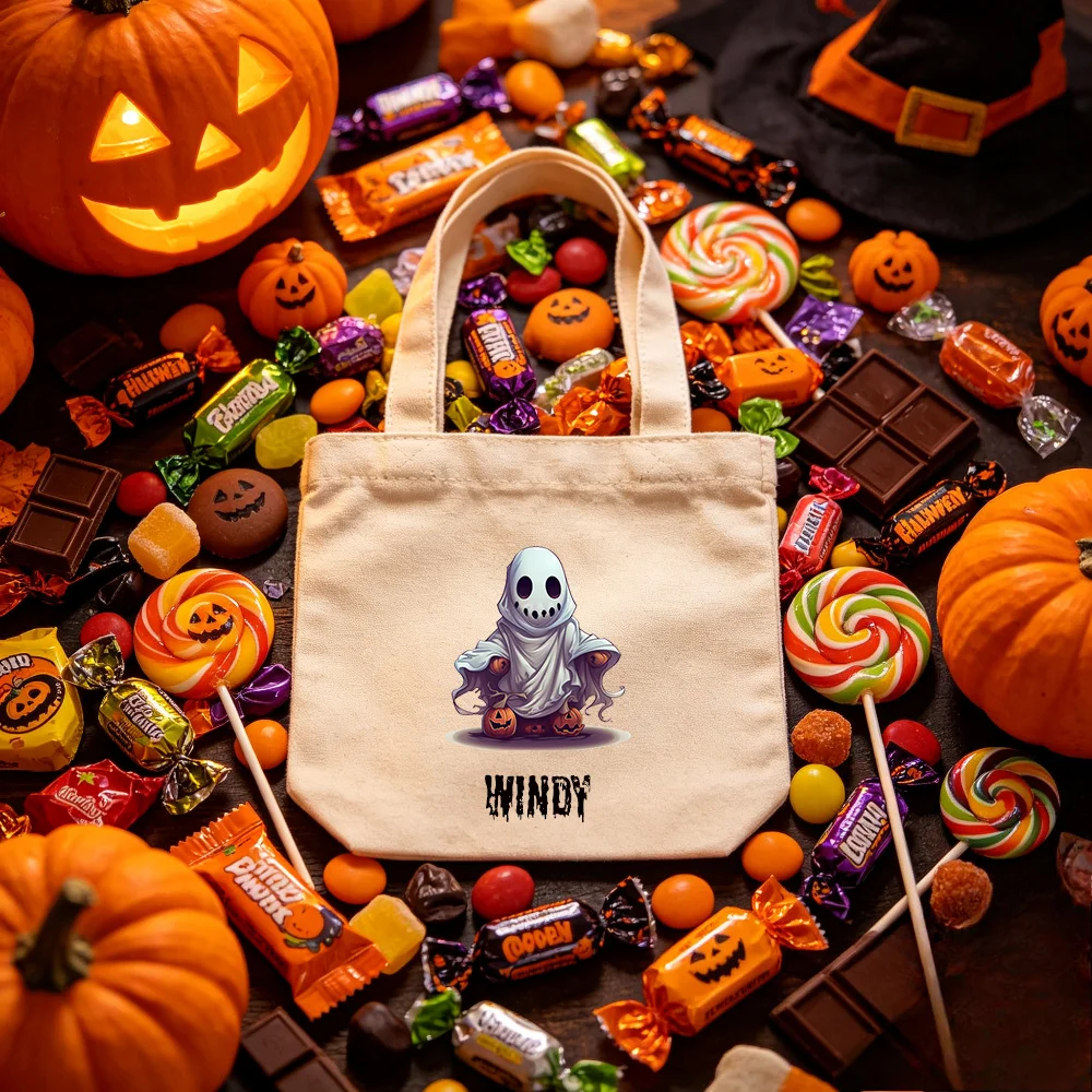 Customized Cute Tote Bag, Cute Candy Bag, Trick or Treat Without Candy, Customized Durable Canvas Bag, Halloween Gift.