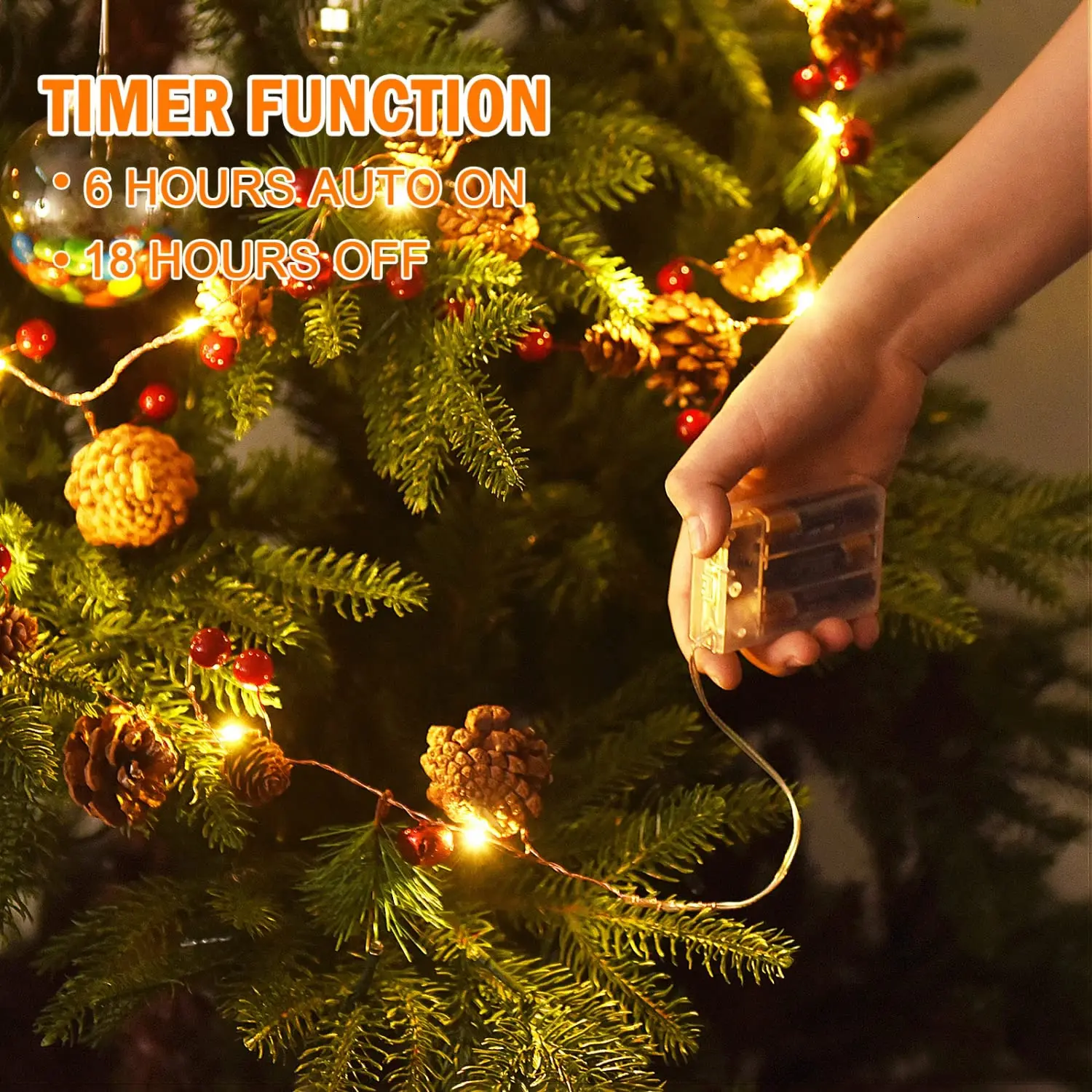 1 piece, Christmas decorative light string, green pine needle (plastic pine cone) mushroom light decoration, New Year decoration