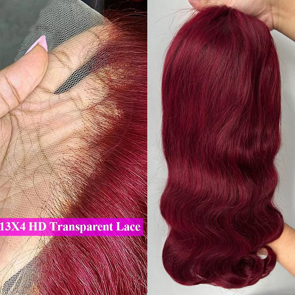Burgundy 99J Body Wave Short Bob Wigs Human Hair Colored 13x4 Lace Front Human Hair Wigs 250% Density Red Loose Wave Bob Wigs Pre Plucked Brazilian Human Hair Lace Frontal Short Bob Wigs