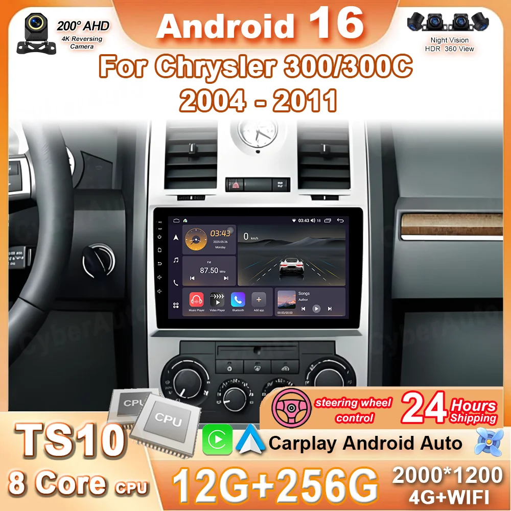 

Автомагнитола Android 16 для Chrysler 300/300C 2004-2011, стереосистема с Wi-Fi, мультимедийный видеоплеер, авторадио без 2 Din, GPS, DVD, Carplay, BT