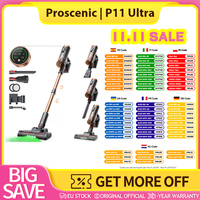 Proscenic P11 Ultra Cordless Vacuum Cleaner, 40kPa Suction, 4-Layer Filtration, 40min Runtime, Tangle-Free Brush, Green LED Headlights, Adjustable Pipe & Lightweight 1.6kg Body, Versatile Multi-Surface Cleaning, Quick-Dock Charging & Space-Saving Design