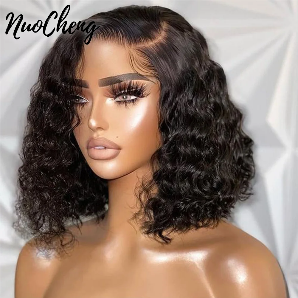 Deep Curly Short Bob Wig 13X4 Lace Front Human Hair Wig For Women Deep Wave Blunt Bob Wig 13x4 HD Transparent Lace Frontal Wigs