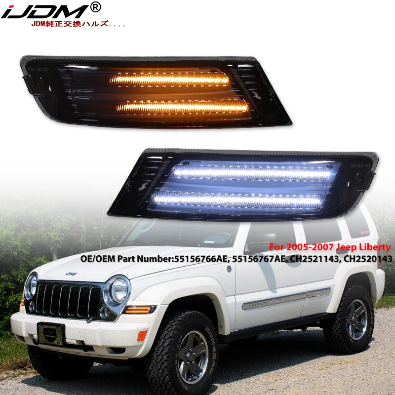 LED DRL For Jeep Liberty Daytime Running Lights Fog Lamps Front Bumper Headlights Turn Signal Car Accessories 12V 2005-2007