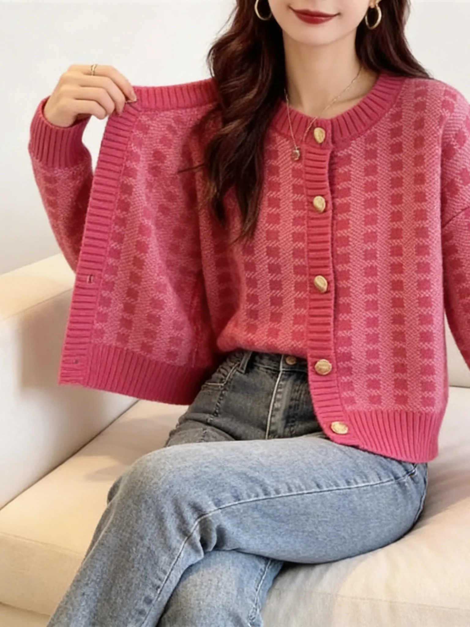 

Xiaoxiang-style women's sweater 2026 spring and autumn new long-sleeve knitted cardigan for women