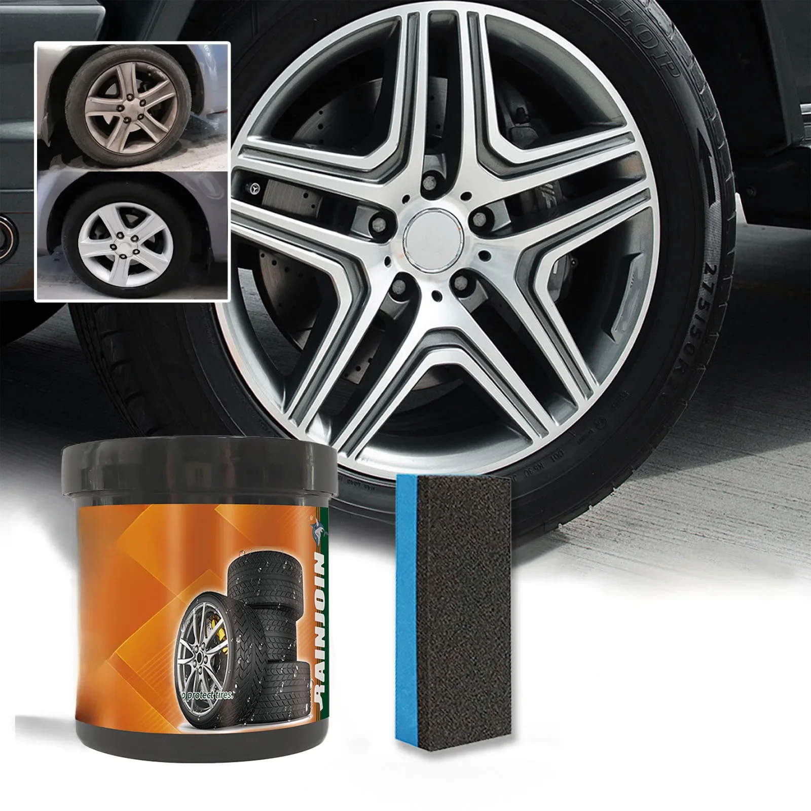 Tire Coating Wax with Sponge Car Tire Retreading Wheel Cleaning Coating Wax Black And Bright Paste Car Detailing Rim Cleaner