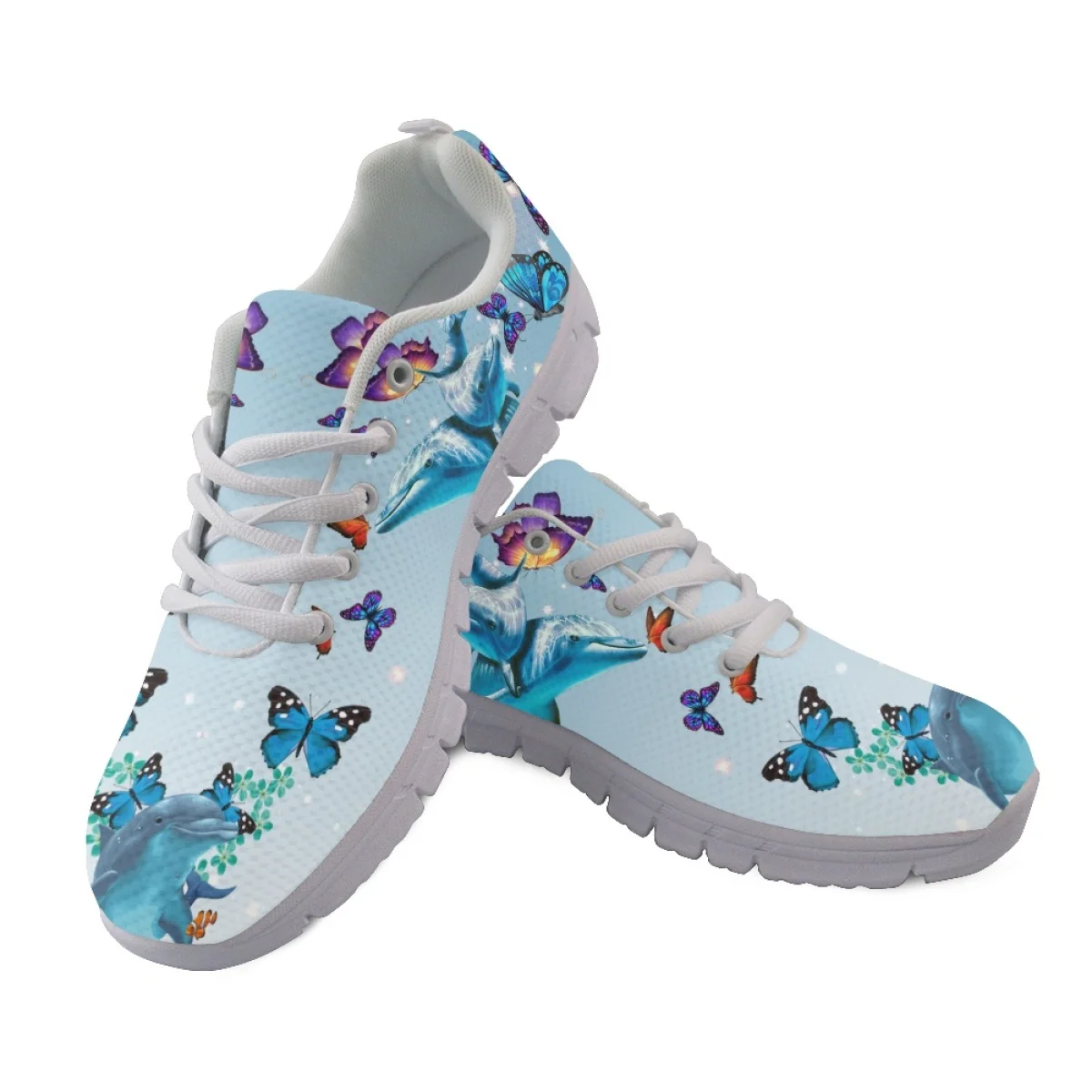 INSTANTARTS 2023 Ladies Casual Sneakers Butterflies and Dolpin Pattern Women's Flat Shoes Breathable Sport Athletic Gym Footwear