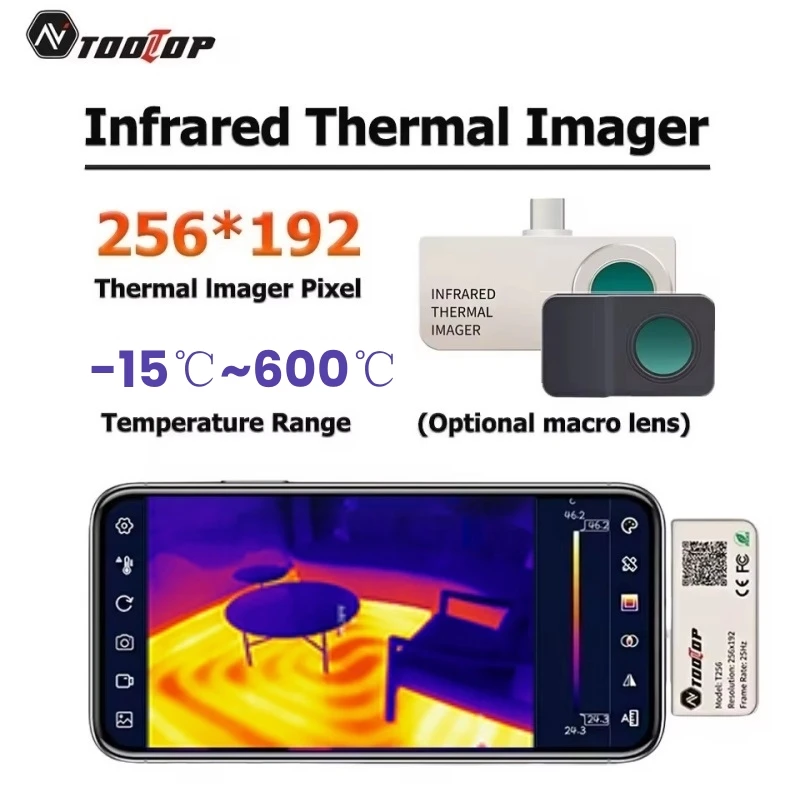 Kamera termowizyjna TOOLTOP T256 256*192 kamera na podczerwień typu c 25 Hz kamera termowizyjna o wysokiej szybkości świeżości do naprawy ogrzewania