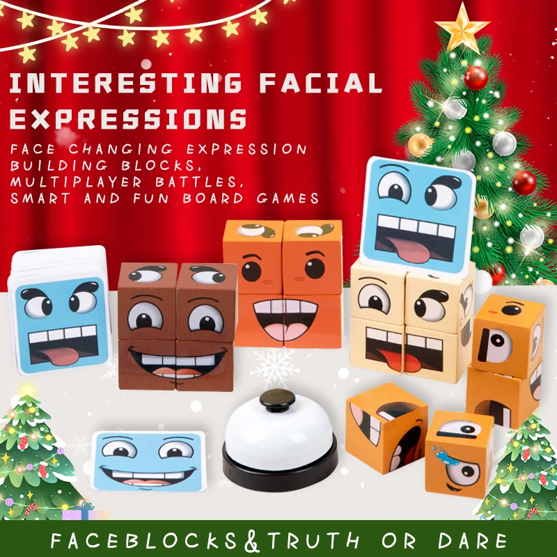 لعبة المكعبات الخشبية المتغيرة للوجه، لعبة ألغاز سطح الطاولة العائلية، تحدي بطاقة المطابقة، هدية حفلة ممتعة للأطفال #1