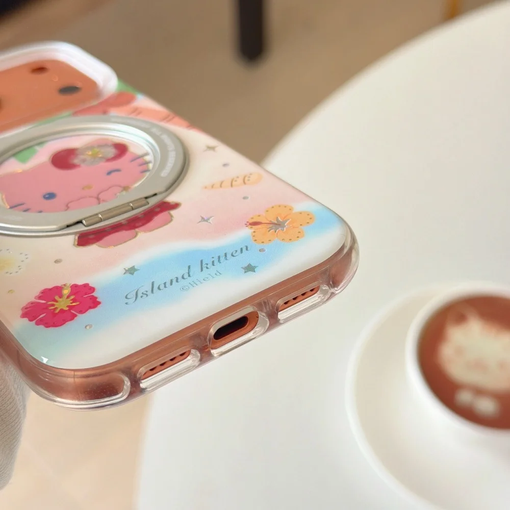 Korean Glitter Flower Hellokitty Magnetic Phone Case for iPhone 17 16 15 Pro Max 18 17 Pro 16 Pro Cover With Magsafe Stand Cases view 6