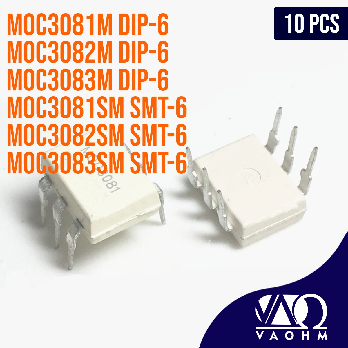 

10PCS MOC3081M MOC3082M MOC3083M MOC3081SM MOC3082SM MOC3083SM DIP-6 SMT-6 800V Zero-Cross Triac Driver Output Optocoupler