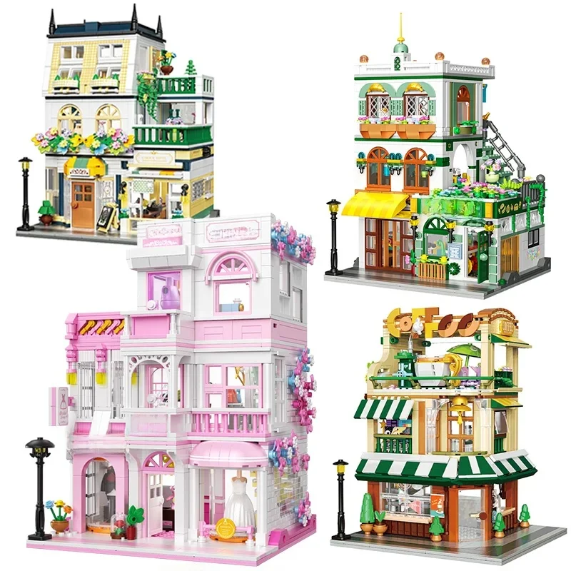 Creatieve Street View Bruiloft Salon Manor Tuin Huis Koffieshop Model Bouwstenen Stad Architectuur Mini Bakstenen Speelgoed Geschenken - afbeelding 2