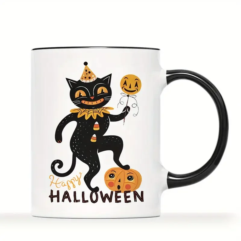 

1pc 3A grade 11 oz Black Cat 2024 ceramic coffee mug for room Halloween decoration Birthday Christmas Holiday gift