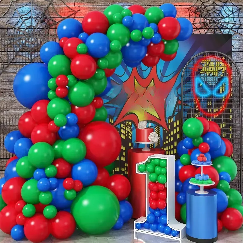 Guirlande de ballons en Latex bleu rouge vert, 125 pièces, Kit en arc, fête d'anniversaire, réception-cadeau pour bébé, remise de diplôme, masques pour enfants garçons, décorations de fête