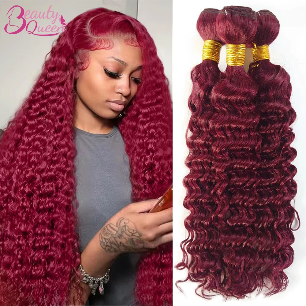 

Burgundy 99J Bundles Deep Wave Human Hair Bundles 30Inch 1/3/4 Bundle Wine Red Bundle Human Hair Extensions Curly Burmese Weave
