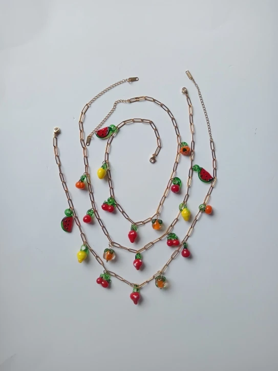 Women's Colorful Fruit Charm Necklace - Dopamine Hypoallergenic Stainless Steel Chain, Summer Vibe Beach Jewelry for Vacation photo review