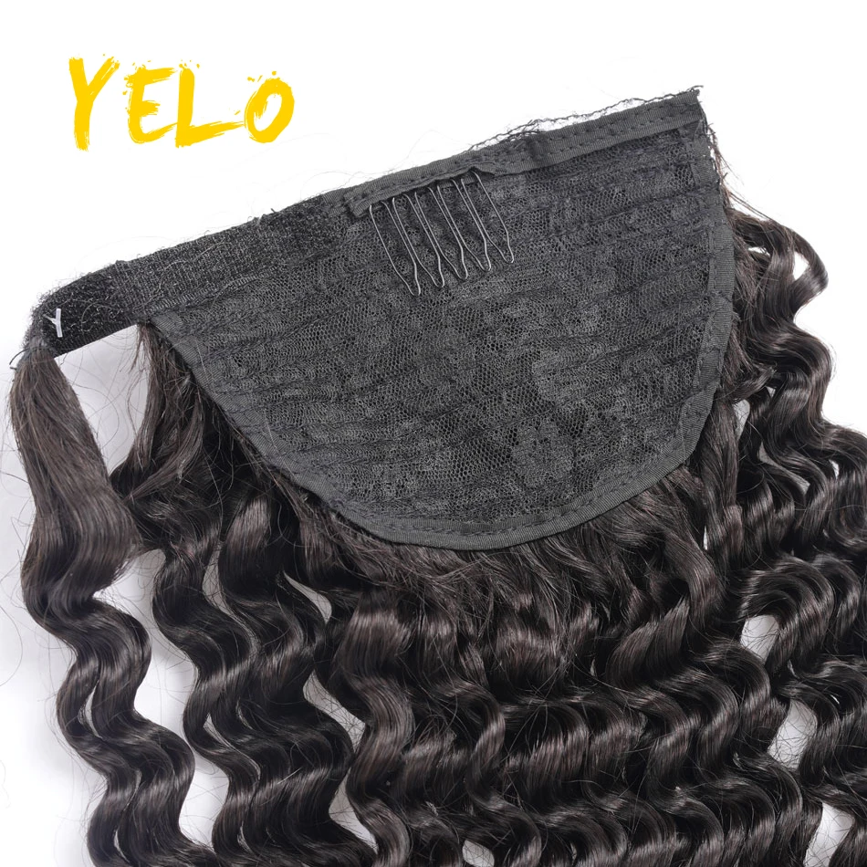 Yelo Warp Around Ponytail Hair Extensions Human Hair Wave Style Bulk Hair Various Colors 14-28 Inch Deep Wave Natural Curvatuire