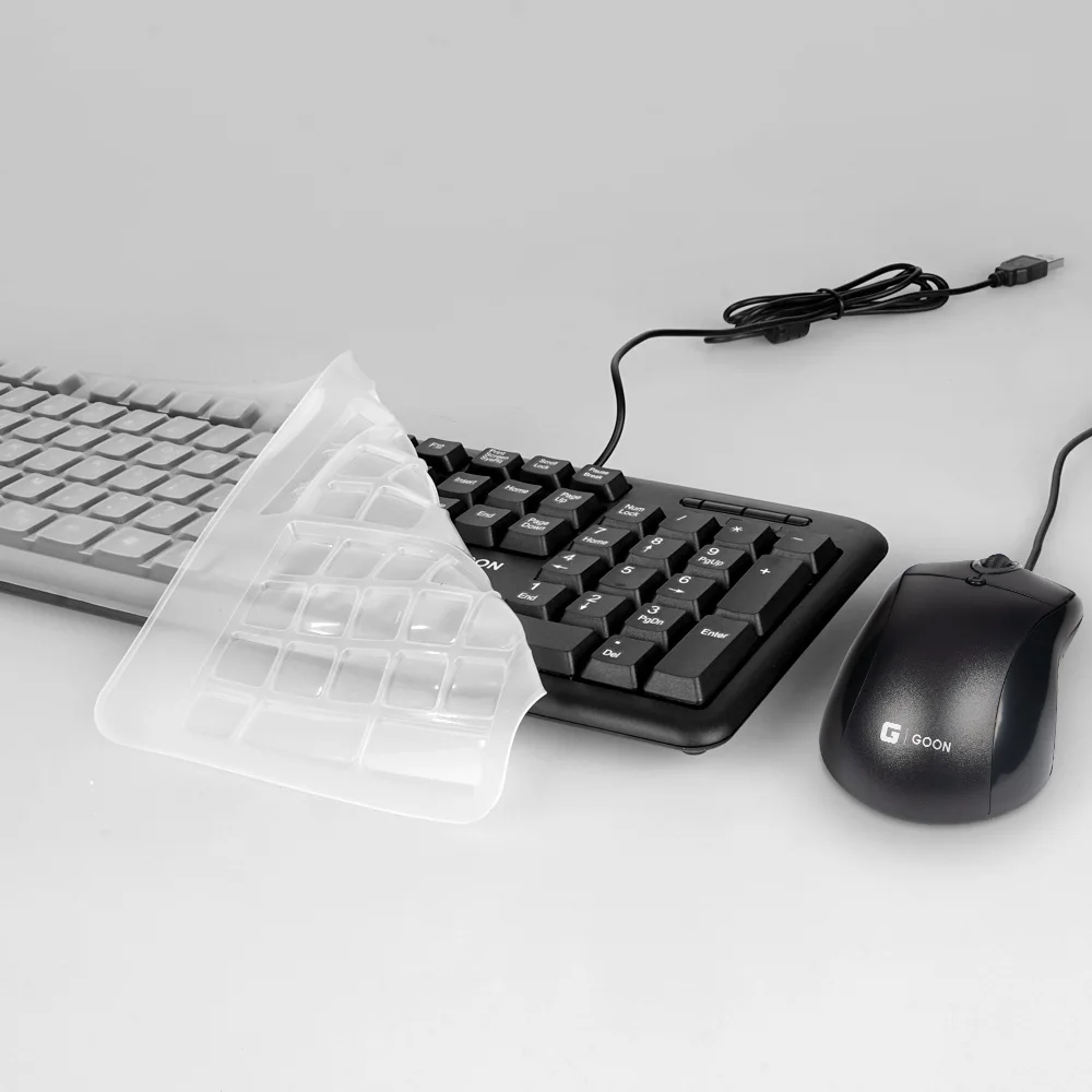 Low noise wired keyboard mouse set with key skin USB 106 keys Desktop Kma Membrane Optical