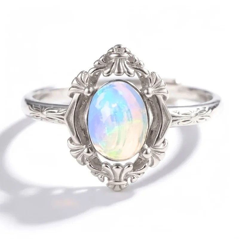 1pce 68mm Natural Opal Ring S925 Sterling Silver Ring | Play-of-Color | Vintage | Thanksgiving, Christmas, And Black Friday 096
