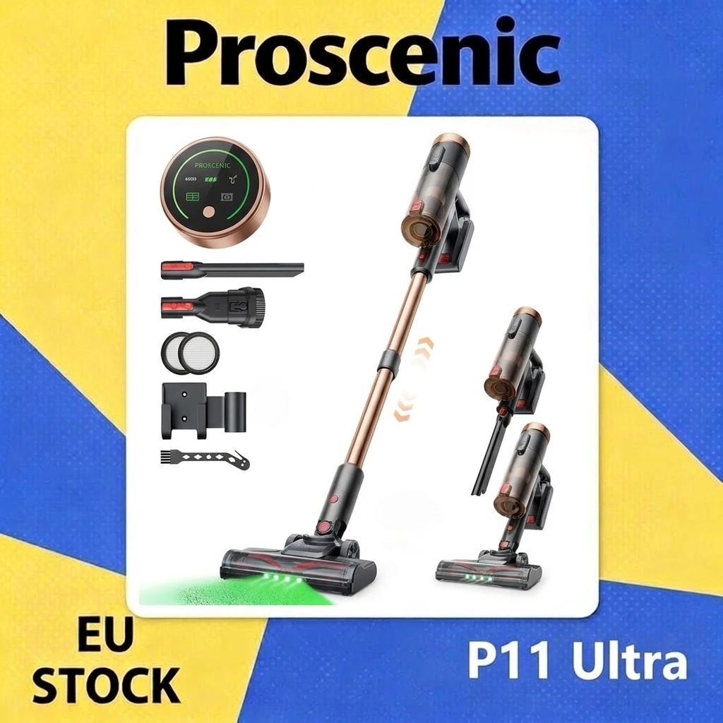 Aspirateur sans fil Proscenic P11 Ultra, aspiration de 40 kPa, autonomie de 40 minutes, brosse anti-emmêlement, filtration à 4 couches, phares LED verts