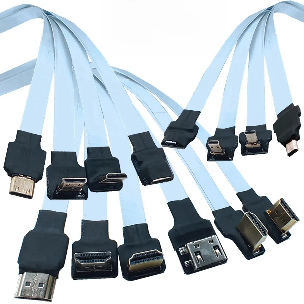 FPV Micro Mini HDTV-mâle connecteur à 90 degrés FPC câble ruban plat Flexible HD pas FFC 20 broches pour Drone Gopro DSLR Kit de cardan