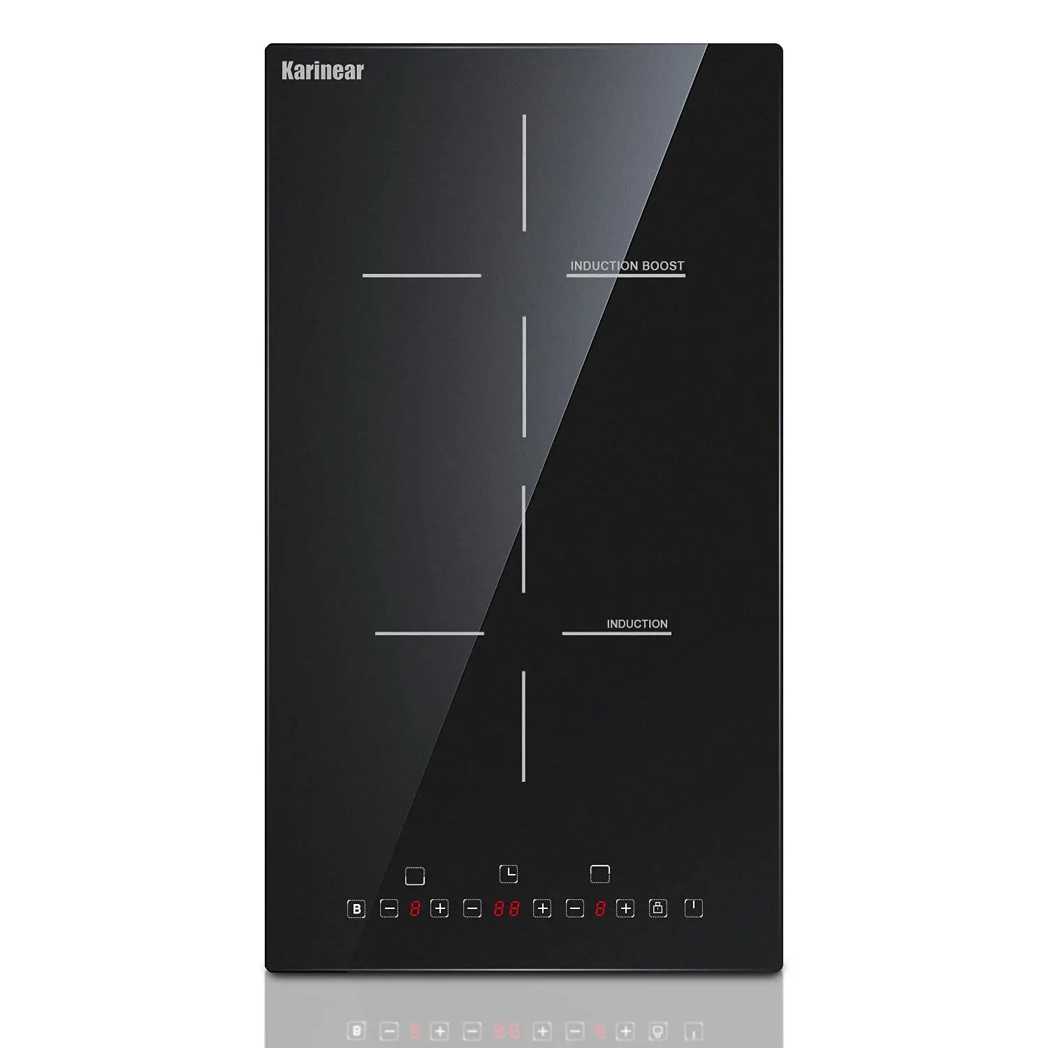 Karinear 12 Inch Induction Cooktop 2 Burner Drop In Electric Cooktop, Induction Stove Top Ceramic Glass with Booster, Child Lock, Timer, Pause function, 220-240V, 3500W, Hard Wire(No Plug)