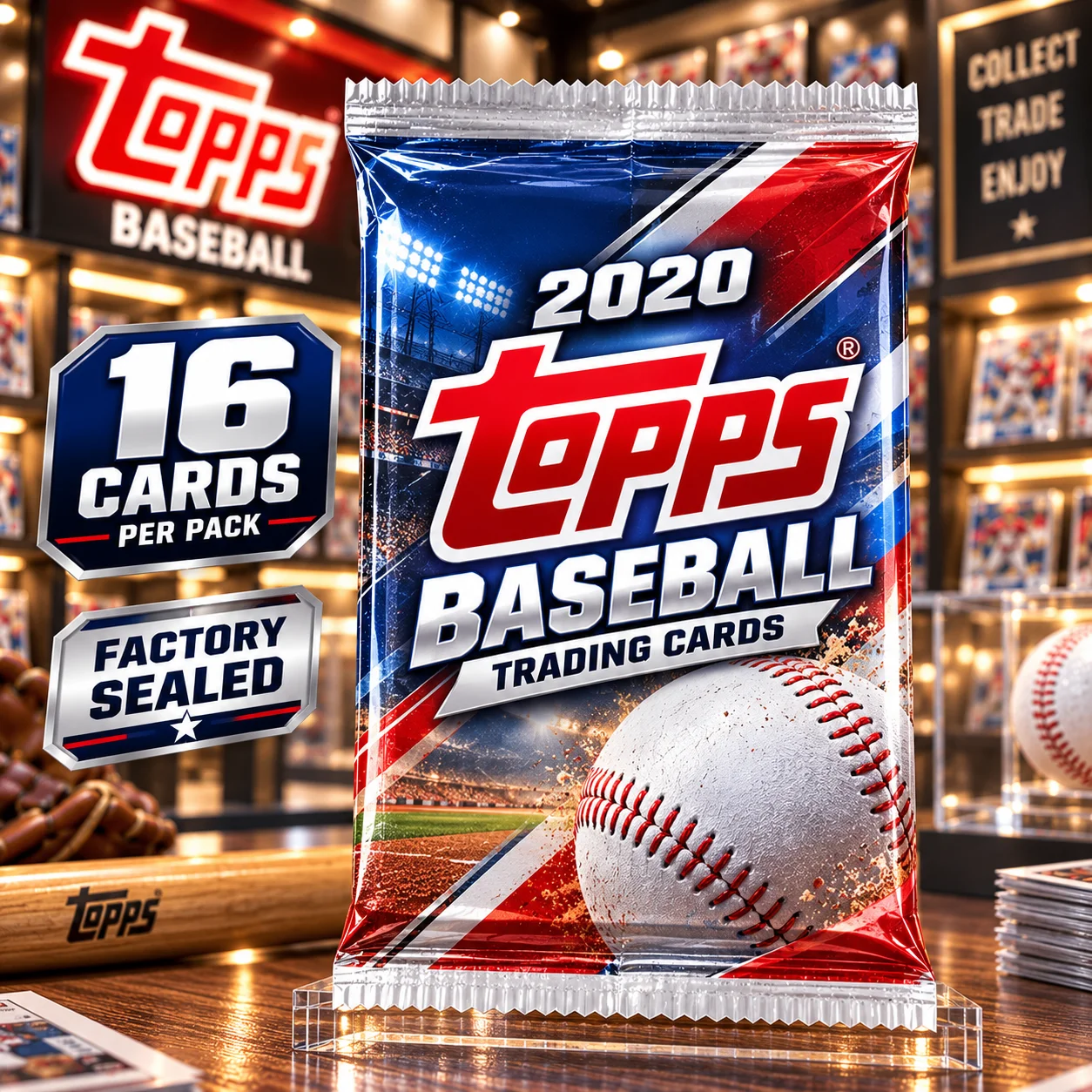 2020 Topps Baseball Trading Cards Retail Pack, 16 Cards Per Pack, Factory Sealed Baseball Card Pack, Collectible Sports Cards, Baseball Hobby Collection for Card Collectors, Trading, Pack Opening, Display & Storage