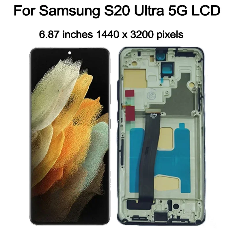 Tested S20 Ultra Screen Assembly for Samsung S20 Ultra 5G Lcd Display Digital Touch Screen G988 G988B/DS G988U LCD with Frame
