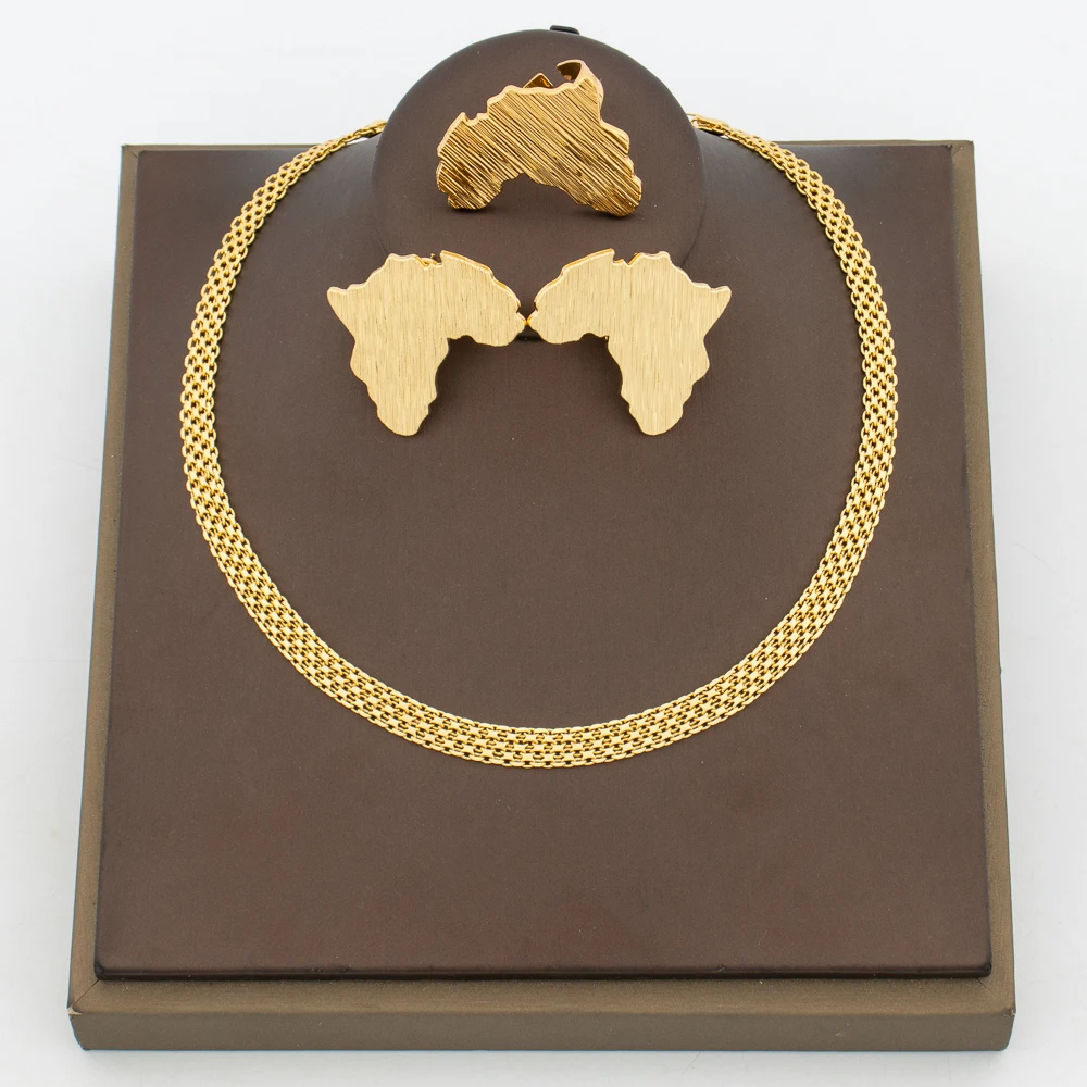 YM Nigerian Map Design Ohrringe und Ring Schmuckset Gold 6