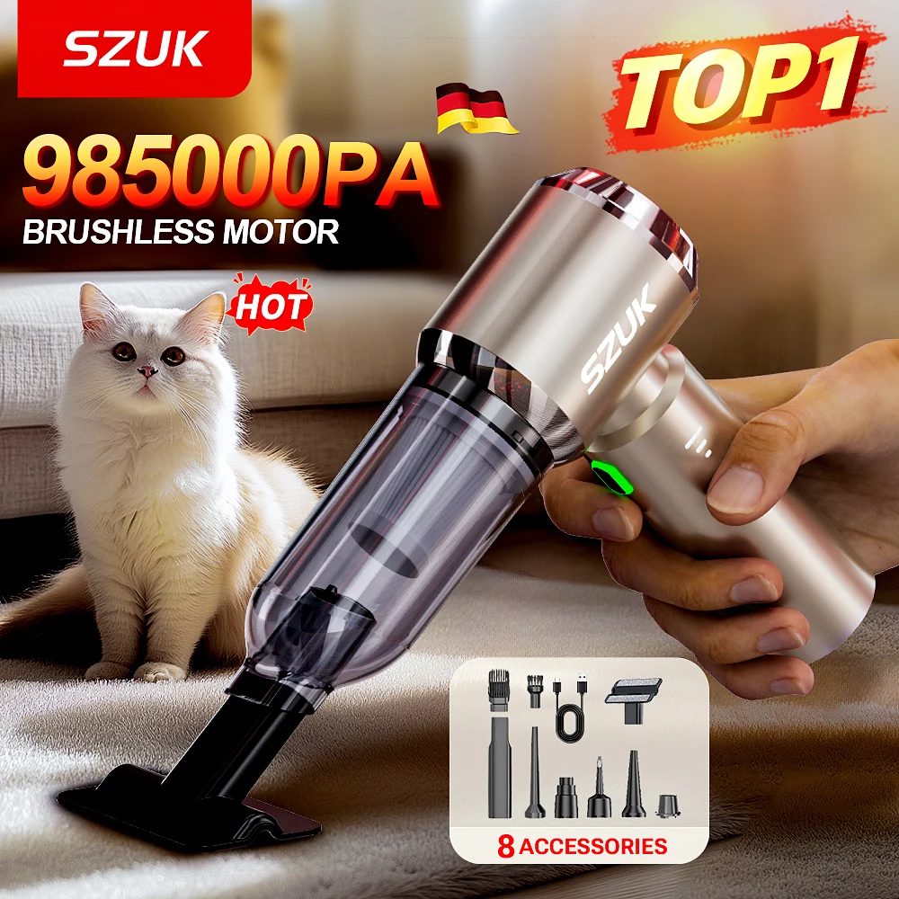 SZUK 985000Pa Car Vacuum Cleaner Powerful Car Cleaner Cleaning Machine Strong Suction Portable Handheld Wireless Mini Cleaner