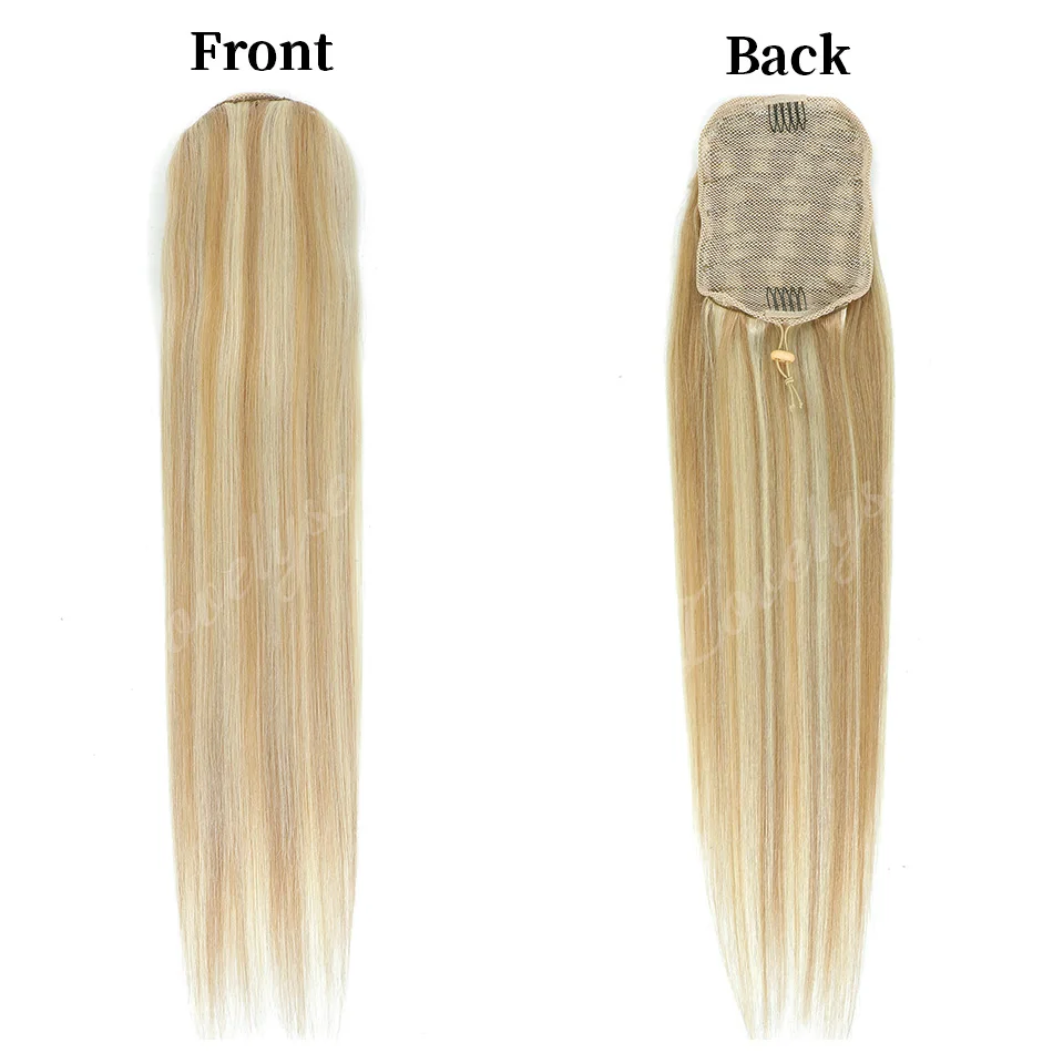 Pearl Blond Straight Drawstring Ponytail Human Hair 100% Human Hair Extensions Hair Clip Ins Wrap Drawstring Ponytail 14-28 Inch