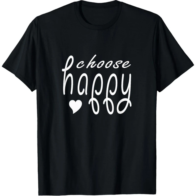 

Choose Happy Men's Casual T-Shirt Choose Happy White Print Heart Design Round Neck Short Sleeve Parties Outdoor Activities Cute