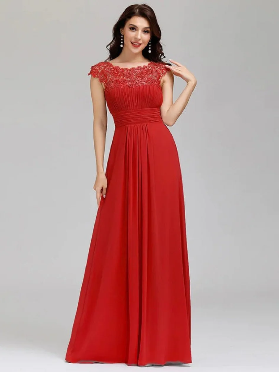 Elegant Chiffon Appliques Bridesmaid Dress with Cap Sleeve 2024 A-line Lace Mother of the Bride Dresses for Wedding Big Size