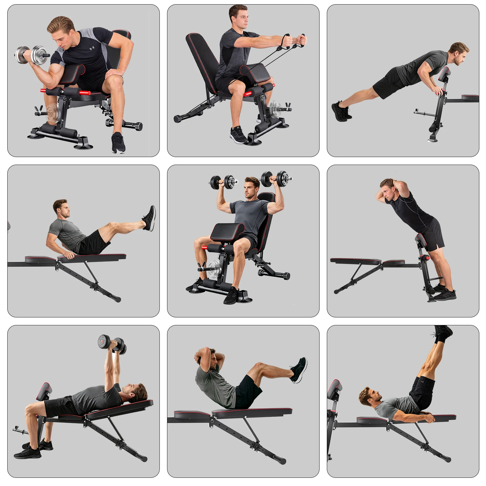 Multifunktionale Hantelbank Trainings-Fitnessbank 5-fach verstellbar. Gangverstellung für stabiles und effektives Ganzkörpertraining – Detail 24