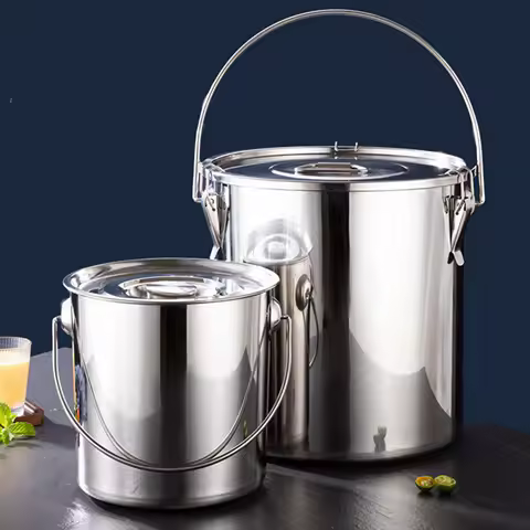 201 Stainless Steel Pot with Lid Large Capacity Rice Storage Bucket Milk Bucket Sturdy Easy to Use for Kitchen All Stovetop
