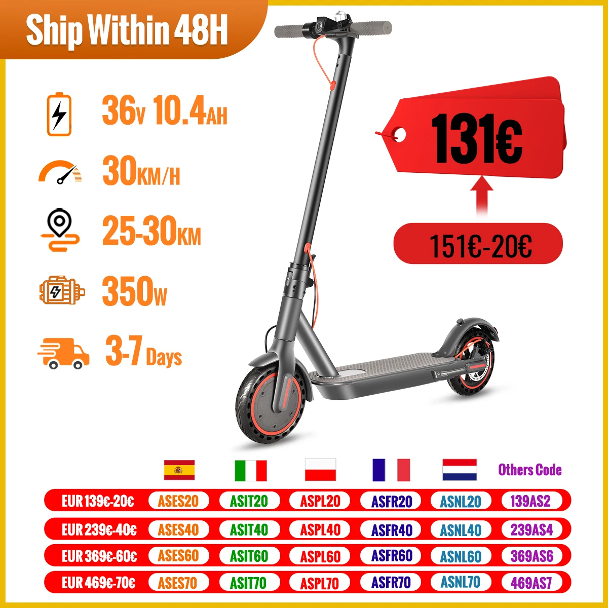 N7PRO 350W Adult Electric Scooter 36V 10.4Ah Escooter Kick Scooter Support APP Lightweight Long Range 30km Scooter EU Warehouse