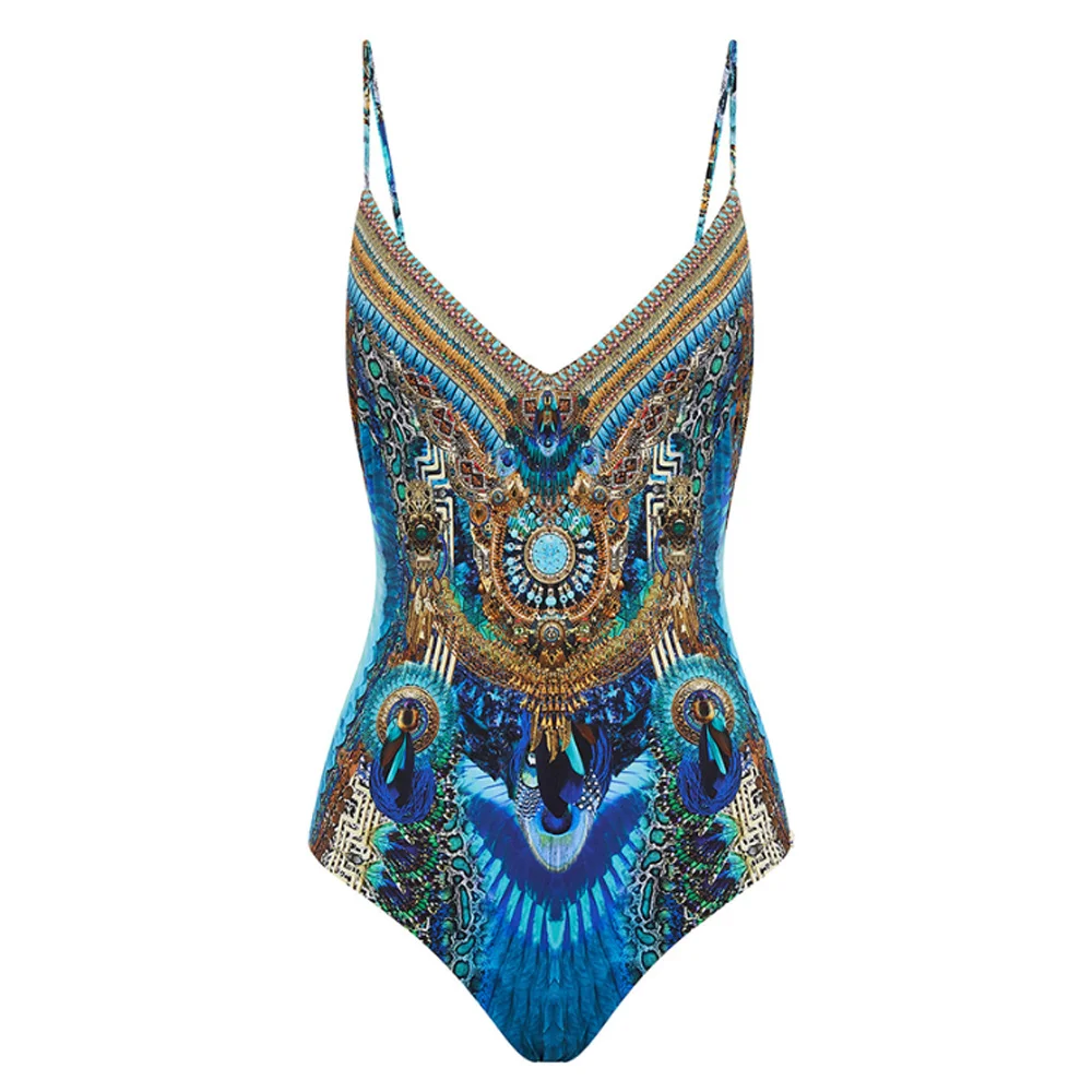 Vintage feminino uma peça maiô & saia listra roupa de banho cobrir azul feminino retro férias praia vestido de verão surf wear