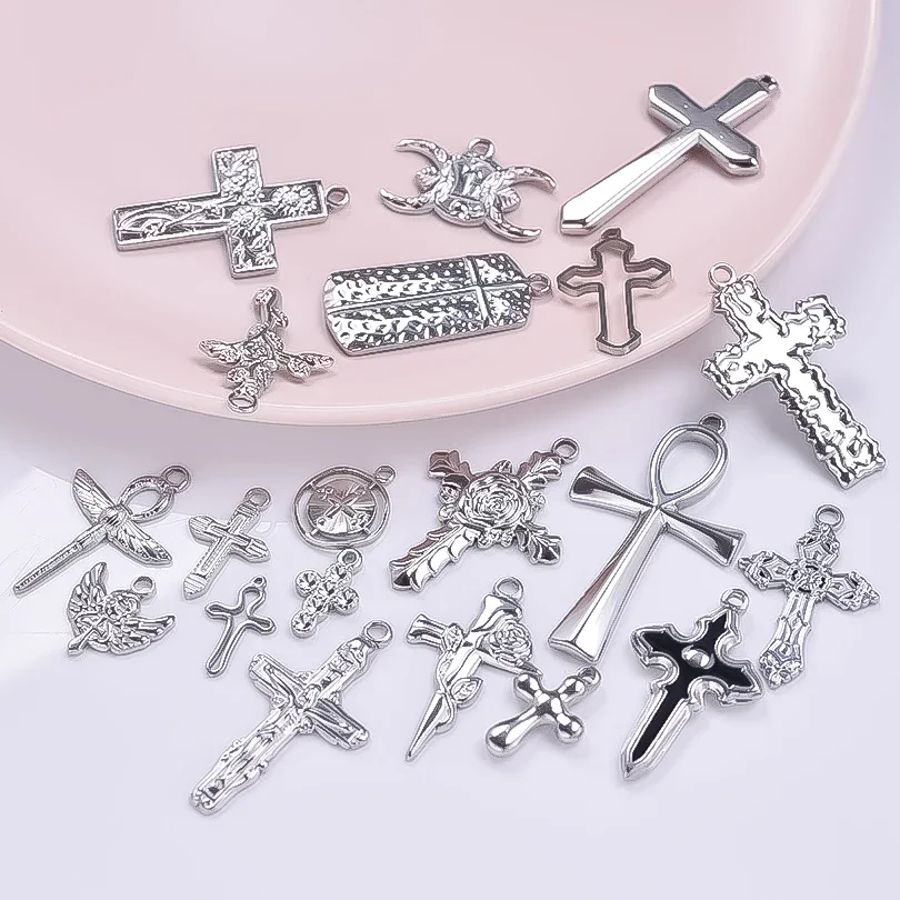 5 teile/los hochwertige Edelstahl Kreuz Anhänger für Schmuck herstellung liefert Metall Rose Lava