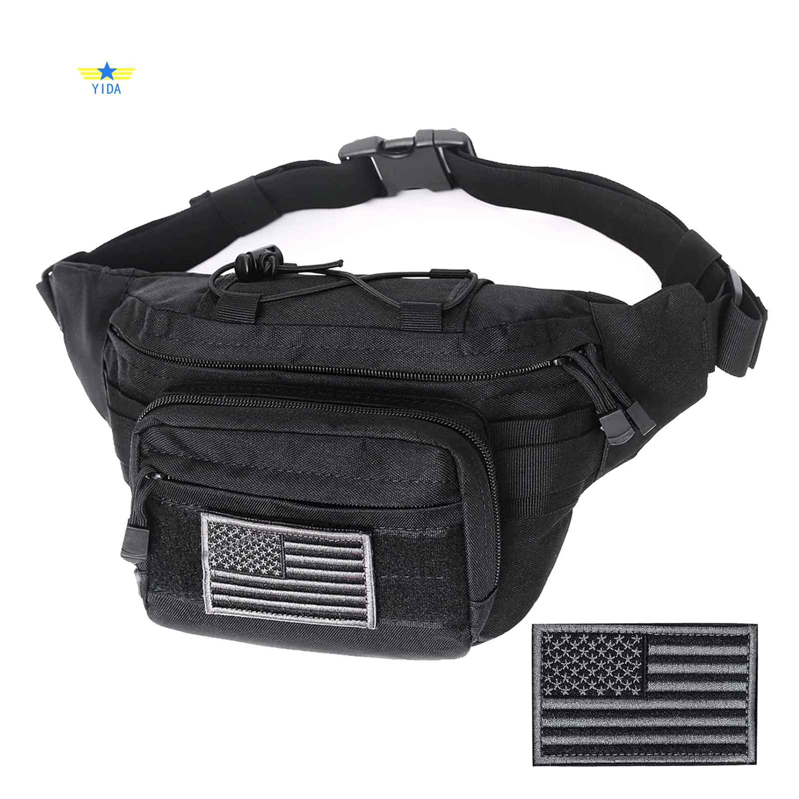 Tactical Fanny Pack, Waist Bag Hip Belt Bumbag Utility Bags for Outdoor Hiking Climbing Fishing with U.S Patch