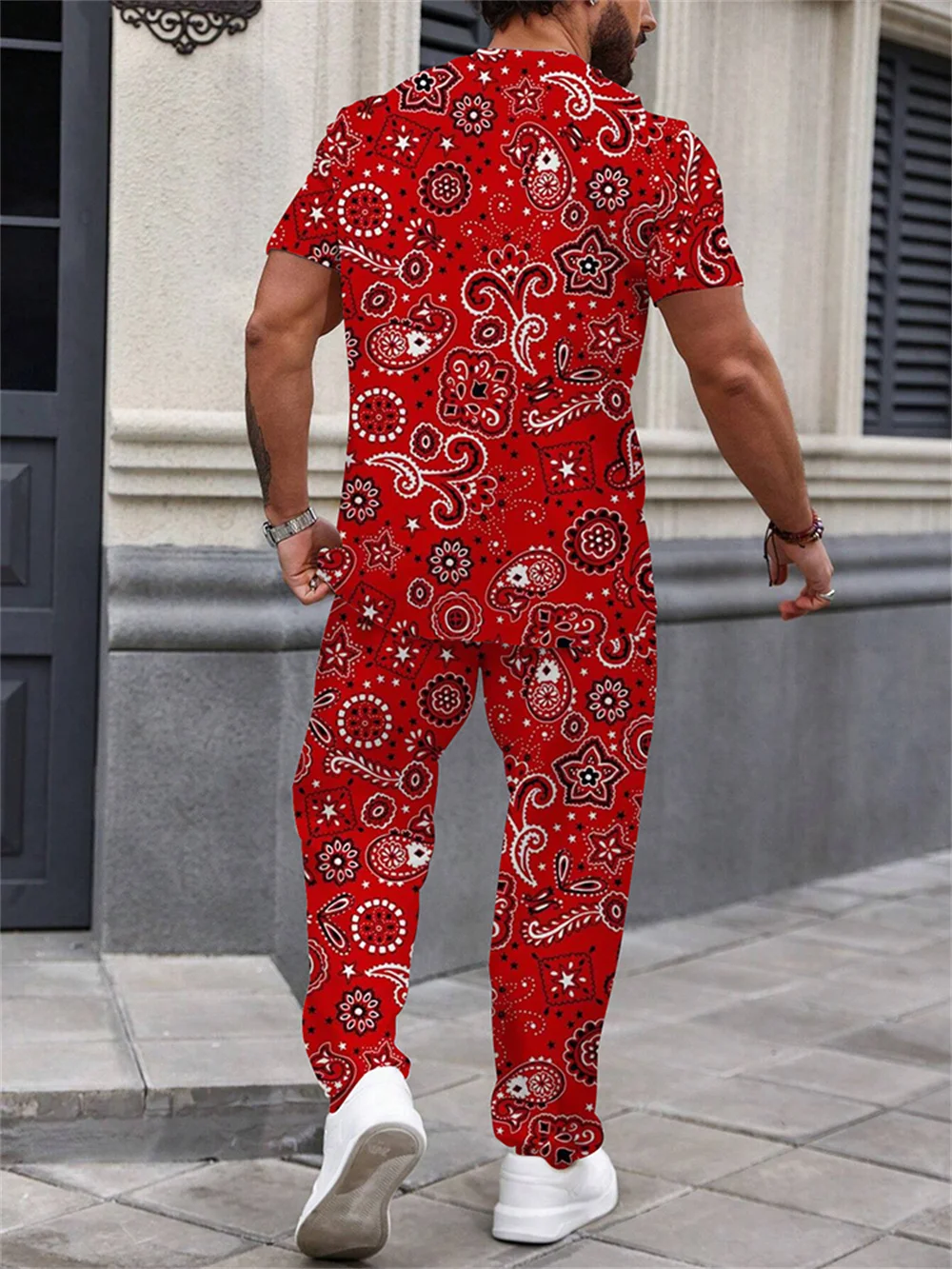 Chándal de manga corta para hombre, conjunto de 2 piezas, camiseta y pantalones de estilo nacional Hawaiano, novedad